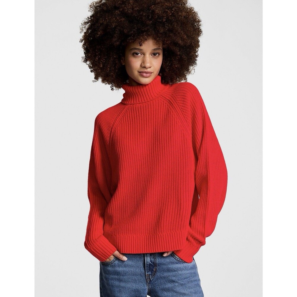 Victoria Secret PINK Varsity Knit Chunky Turtleneck Sweater XL Bright Red NWT